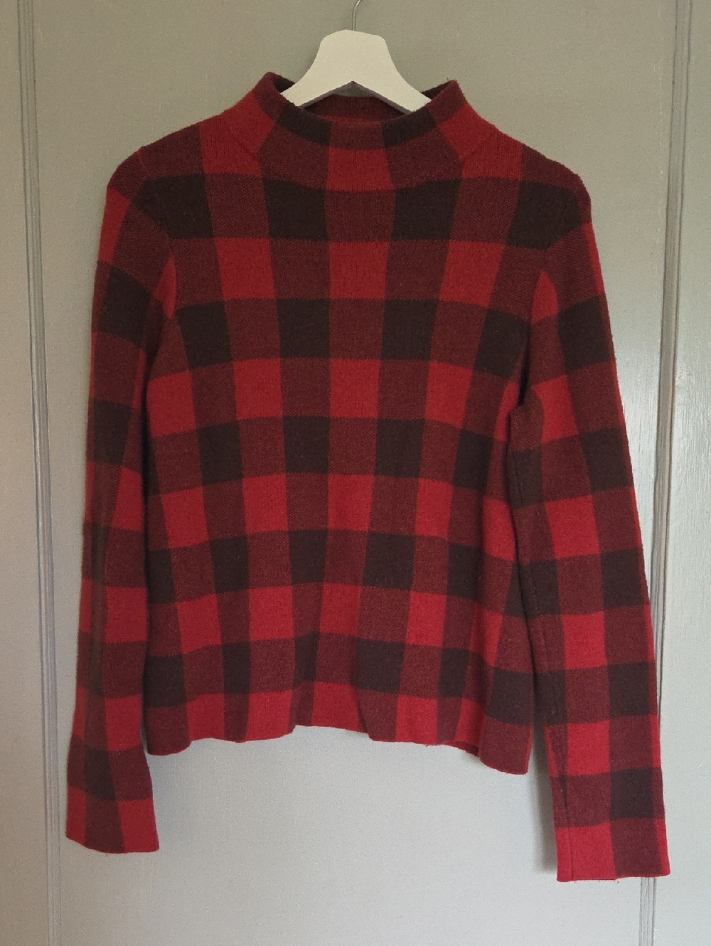 Anthropologie Size M Red & Black Buffalo Plaid Mock Neck Women's Sweater